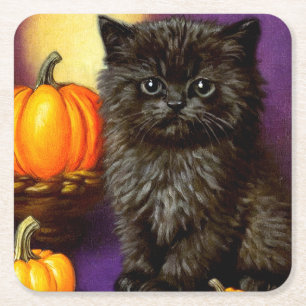 Porta-copo De Papel Quadrado Vintage Halloween Kitten