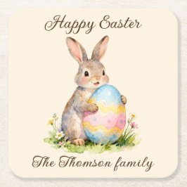 Porta-copo De Papel Quadrado Vintage Happy Easter Bunny with Egg Family