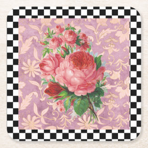 Porta-copo De Papel Quadrado Vintage Harlequin - Rosas Rosa