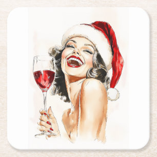 Porta-copo De Papel Quadrado Vintage Holiday Cheer in Watercolor