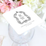 Porta-copo De Papel Quadrado Vintage Monographic Crest White Charmalhagens Casa<br><div class="desc">Este elegante design apresenta uma crista de acanthus, inspirada em ornamentado, regência e inspirada em vintage, deixa moldando duas iniciais de monograma em fonte aberta, empilhada verticalmente e separada por uma fina linha horizontal. Adicione os nomes dos casais e a data do casamento abaixo. O design e o texto estão...</div>