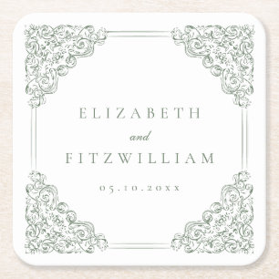 Porta-copo De Papel Quadrado Vintage Muted Green Frame Weding (Casamento de Qua