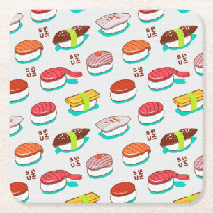 Porta-copo De Papel Quadrado Vintage nigiri sushi, padrão de rabisco
