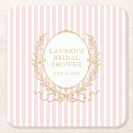 Porta-copo De Papel Quadrado Vintage Paris Glam | Pink Stripe Bridal Shower