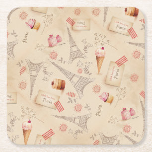 Porta-copo De Papel Quadrado Vintage Paris Sweets