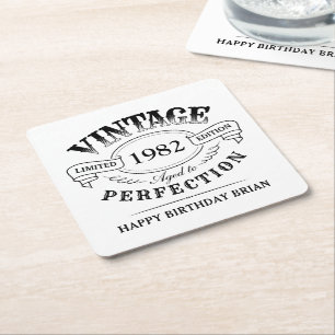 Porta-copo De Papel Quadrado Vintage Personalizada Idade para Perfecção Anivers