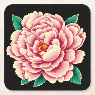 Porta-copo De Papel Quadrado Vintage Pink Peony Flower