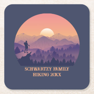 Porta-copo De Papel Quadrado Vintage Púrpura Amarelo Hike Sunset