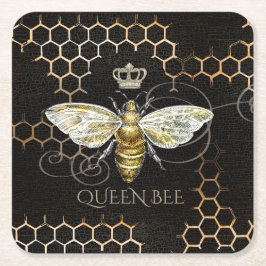 Porta-copo De Papel Quadrado Vintage Queen Bee Royal Crown Honeycomb Black