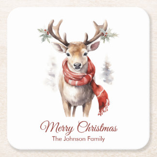 Porta-copo De Papel Quadrado Vintage Reindeer Christmas Coaster