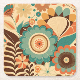 Porta-copo De Papel Quadrado Vintage retro design floral castanho-verde