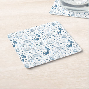 Porta-copo De Papel Quadrado Vintage Retro Toile Patterno Cat Catnip White Blue