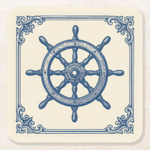 Porta-copo De Papel Quadrado Vintage - Roda de Capreiros Azuis Náuticos