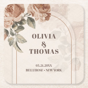 Porta-copo De Papel Quadrado Vintage rosas de aquarela de cobre