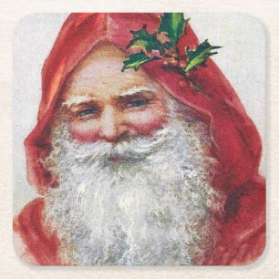 Porta-copo De Papel Quadrado Vintage Santa Claus Retrato Natal