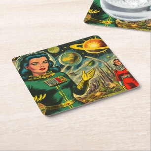 Porta-copo De Papel Quadrado Vintage Science Fiction Histórias em quadrinhos de