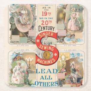 Porta-copo De Papel Quadrado Vintage Singer Sewing Machine Ad