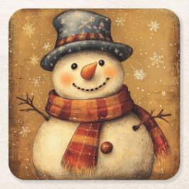 Porta-copo De Papel Quadrado Vintage Snowman Christmas Coaster