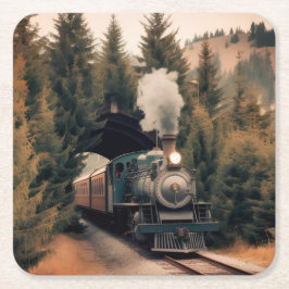 Porta-copo De Papel Quadrado Vintage Steam Engine Train