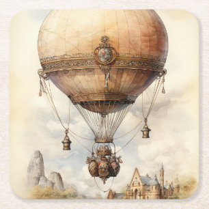 Porta-copo De Papel Quadrado Vintage Steampunk Hot Air Balloon