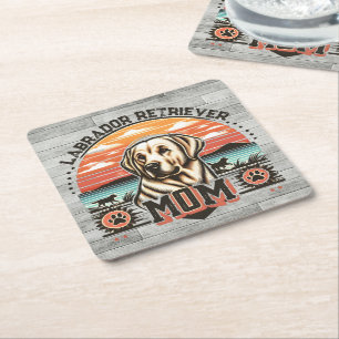 Porta-copo De Papel Quadrado Vintage Sunset Serenity Labrador Retriever Dog Mãe