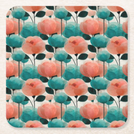 Porta-copo De Papel Quadrado Vintage Watercolor Pink and Green Floral