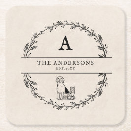 Porta-copo De Papel Quadrado Vintage Wreath Novo Monograma Personalizado de Pre