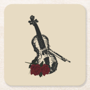 Porta-copo De Papel Quadrado Violino e Rosas