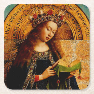 Porta-copo De Papel Quadrado Virgem Maria por Jan van Eyck