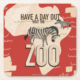 Porta-copo De Papel Quadrado Visite o Cartaz de Viagem Antigo do Zoológico