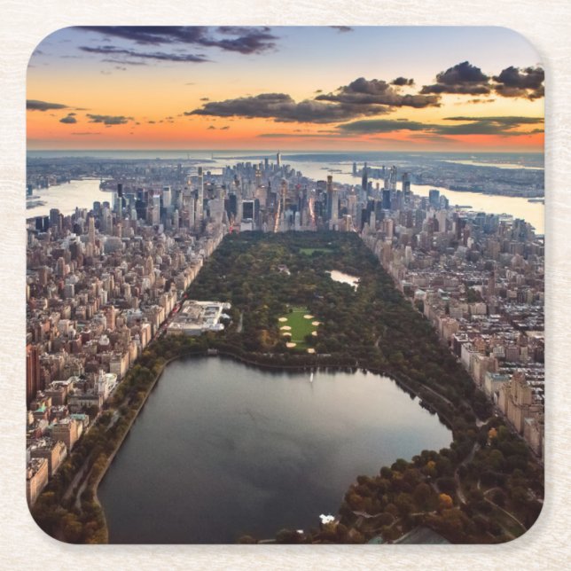 Porta-copo De Papel Quadrado Vista aérea do Central Park no Sunset (Frente)