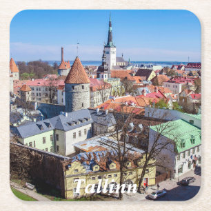 Porta-copo De Papel Quadrado Vista aérea do centro Tallinn