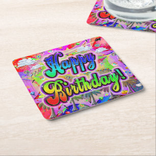 Porta-copo De Papel Quadrado Vista Express Aniversário Papel Coaster