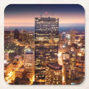 Porta-copo De Papel Quadrado Vista geral de Boston na noite