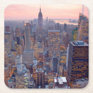 Porta-copo De Papel Quadrado Vista larga de Manhattan no por do sol