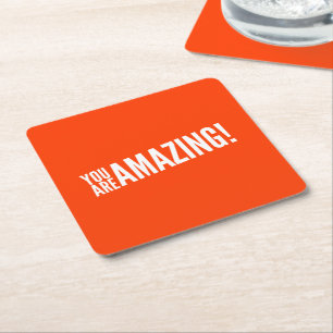 Porta-copo De Papel Quadrado Você é incrível! Laranja e Branco