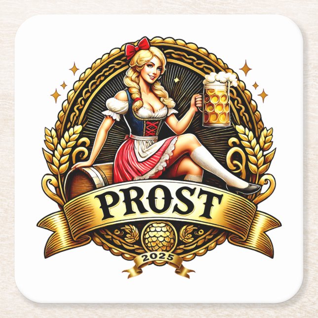 Porta-copo De Papel Quadrado Volksfest - Prost - Kirchweih Dirndl 2025 (Frente)