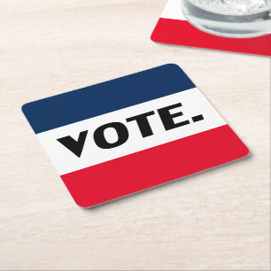 Porta-copo De Papel Quadrado "Votar" letras negras, partido branco azul vermelh