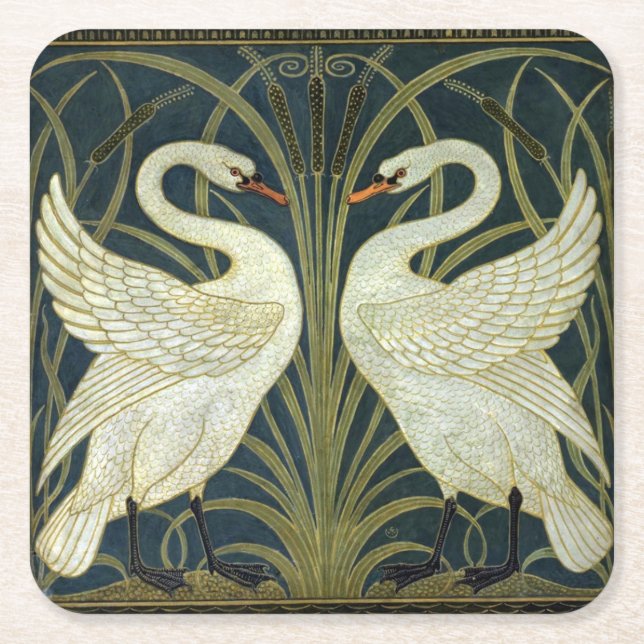 Porta-copo De Papel Quadrado Walter Crane Swan & Rush and Iris Victorian  (Frente)