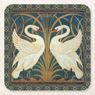 Porta-copo De Papel Quadrado Walter Crane Swan, Rush E Iris Art Nouveau