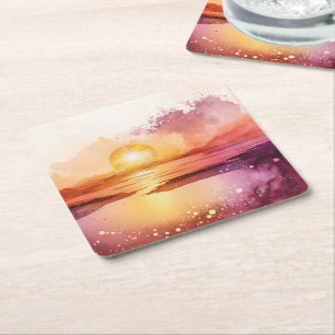 Porta-copo De Papel Quadrado Watercolor Beach Series Design 3