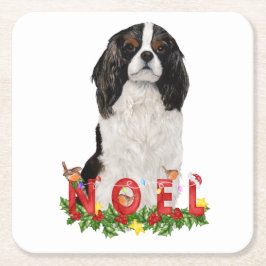 Porta-copo De Papel Quadrado Watercolor Cavalier King Charles Noel Natal