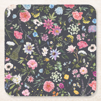 Porta-copo De Papel Quadrado Watercolor Floral: Padrão de Verão Gentil.
