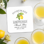 Porta-copo De Papel Quadrado Watercolor Lemon Limoncello Wedding<br><div class="desc">Elegante Watercolor Lemon Greenery Homemade Limoncello Casamento Obrigado Portas copos</div>