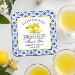 Porta-copo De Papel Quadrado Watercolor Lemons Blue Azulejo Limoncello Casament<br><div class="desc">Limões Elegante De Aquarela no Azulejo Azul Casamento Limoncello De Limoncello Obrigado Portas copos</div>