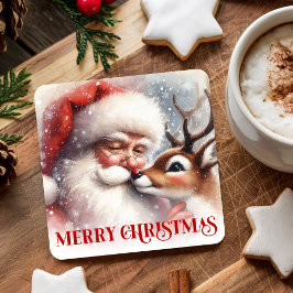 Porta-copo De Papel Quadrado Watercolor Santa Rudolph Xmas Coaster for Kids Art