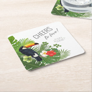 Porta-copo De Papel Quadrado Watercolor Tropical Cheers to Love Green ID577