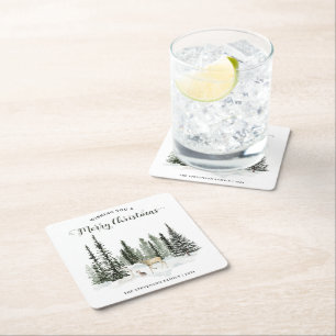 Porta-copo De Papel Quadrado Watercolor Woodland Felry Natal