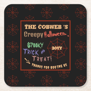 Porta-copo De Papel Quadrado Web de aranha de Halloween Colorida Personalizada
