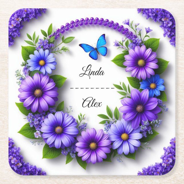 Porta-copo De Papel Quadrado Wedding Floral Wreath (Frente)